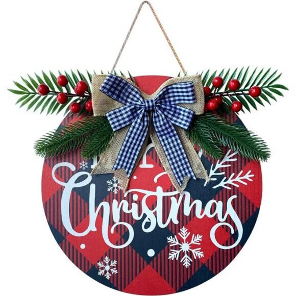 Merry Christmas Wreath for Front Door Buffalo Plaid Christmas Decorations - Picture 1 of 6